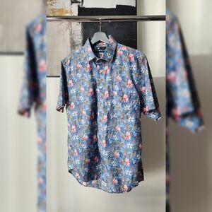 Men's Floral Blue Casual Button Down Shirt
